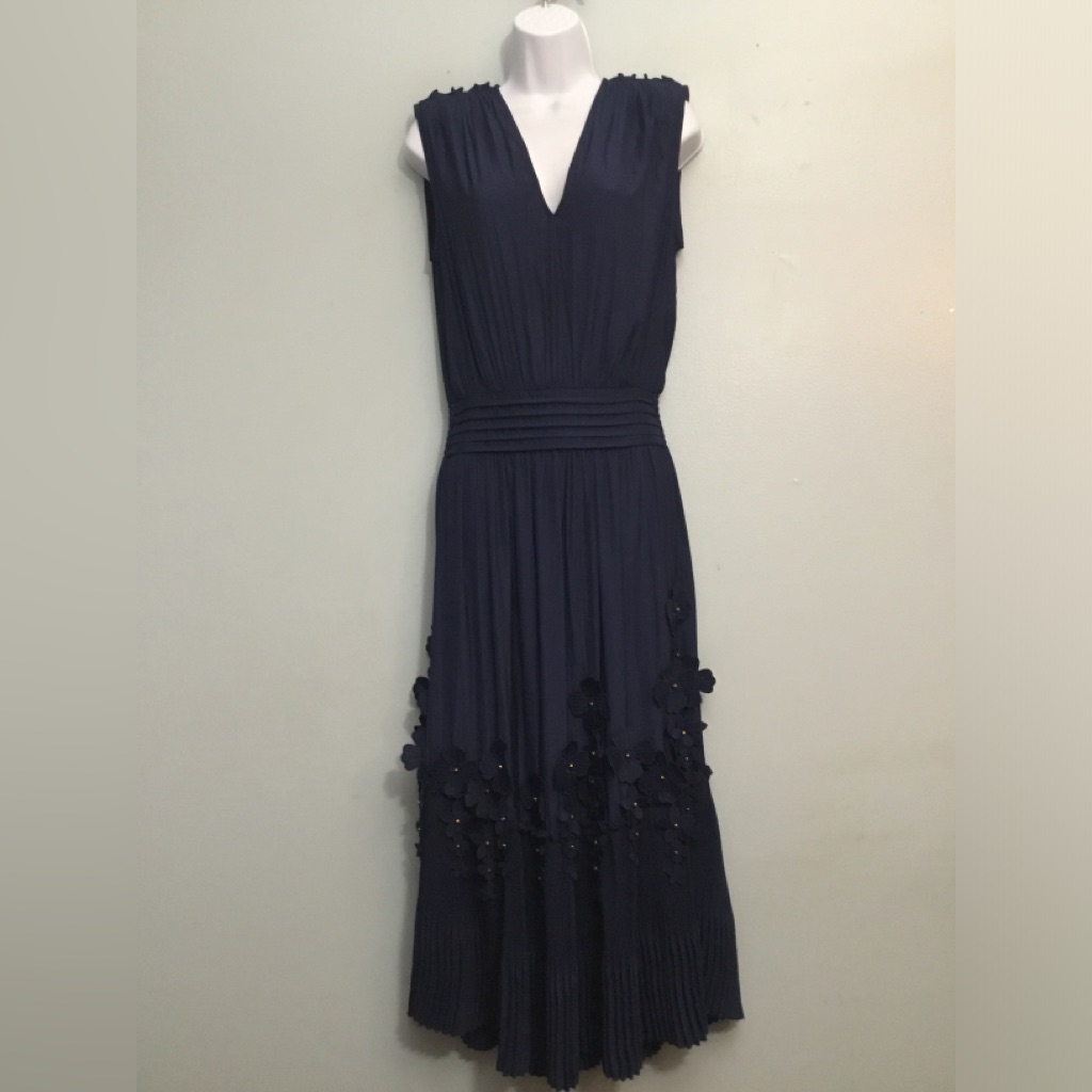 Ramy Brook Navy V-Neck Floral Appliqu Maxi Dress